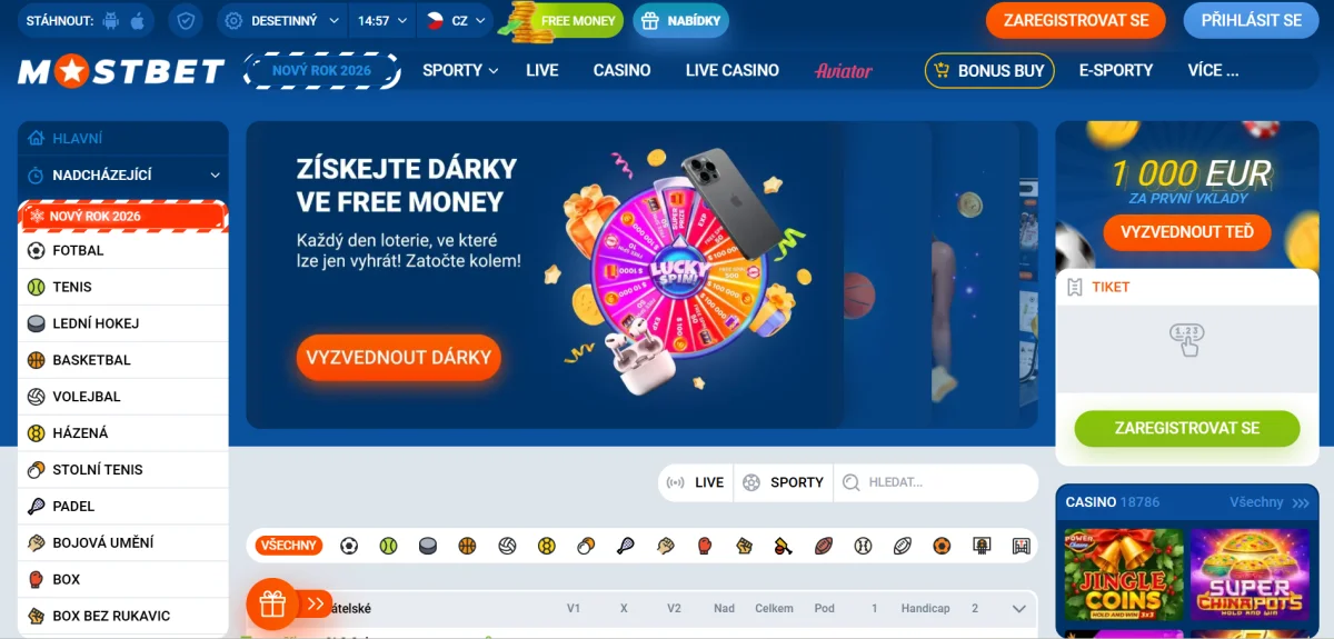 MostBet Online Kasíno Česká Republika – hlavní obrazovka