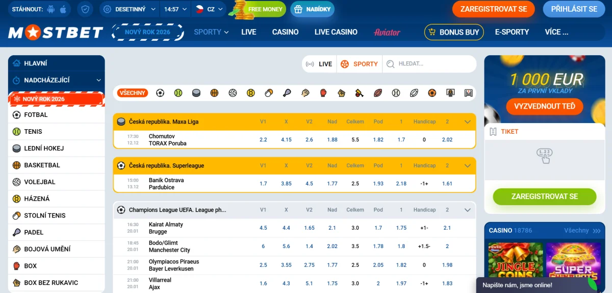 MostBet Sportka Online Sázení – kurzy a živé sázení